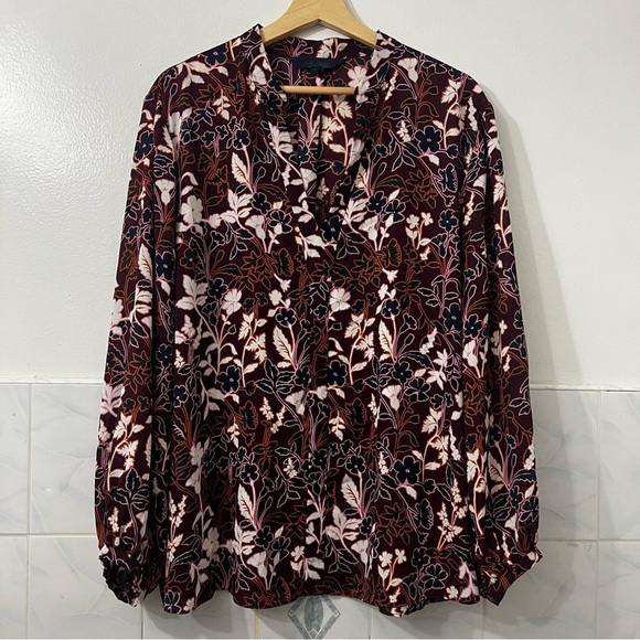 Rachel Roy 3XL Burgundy Dark Floral Long Sleeve Lightweight Whimsigoth Top - Picture 1 of 12